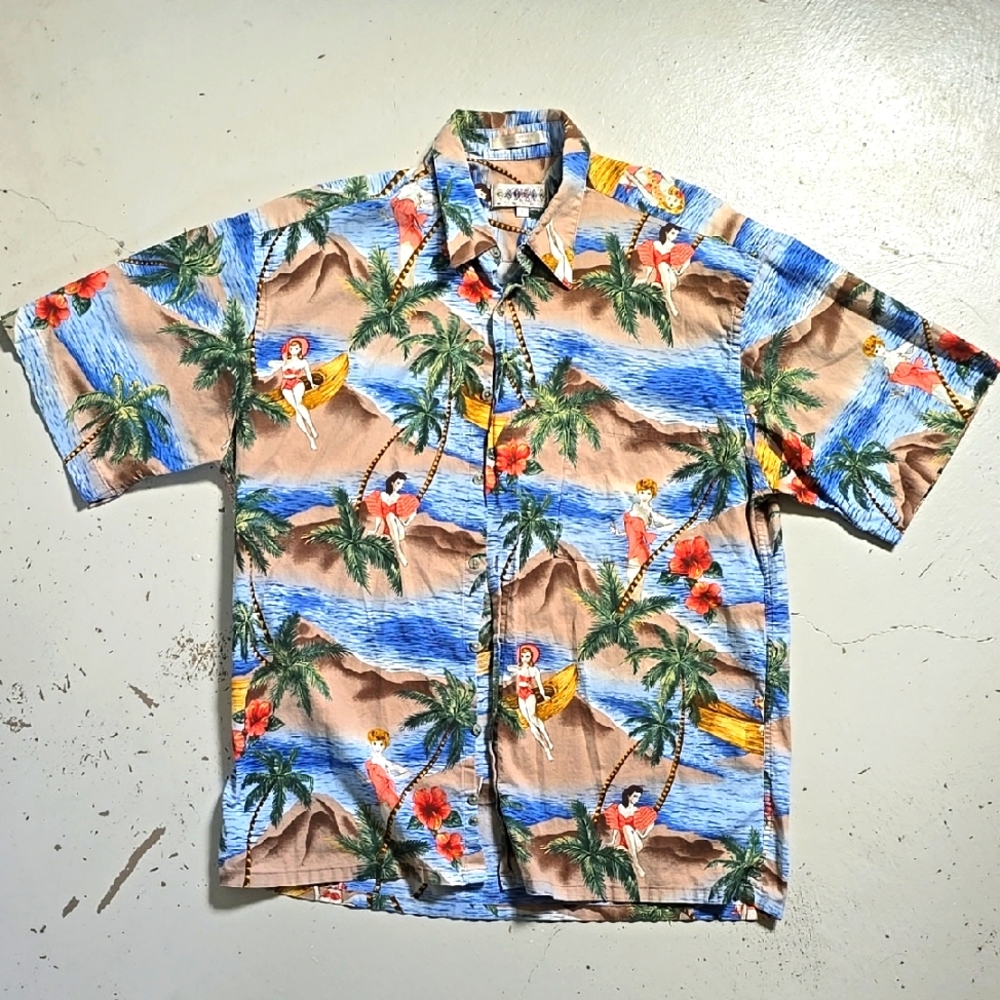 Vintage Campia Moda Hawaiian Bikini Ladies Shirt Large